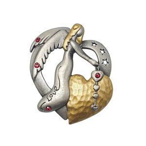 Angel Heart Brooch Pin With Love Inscription Red Gem Accents